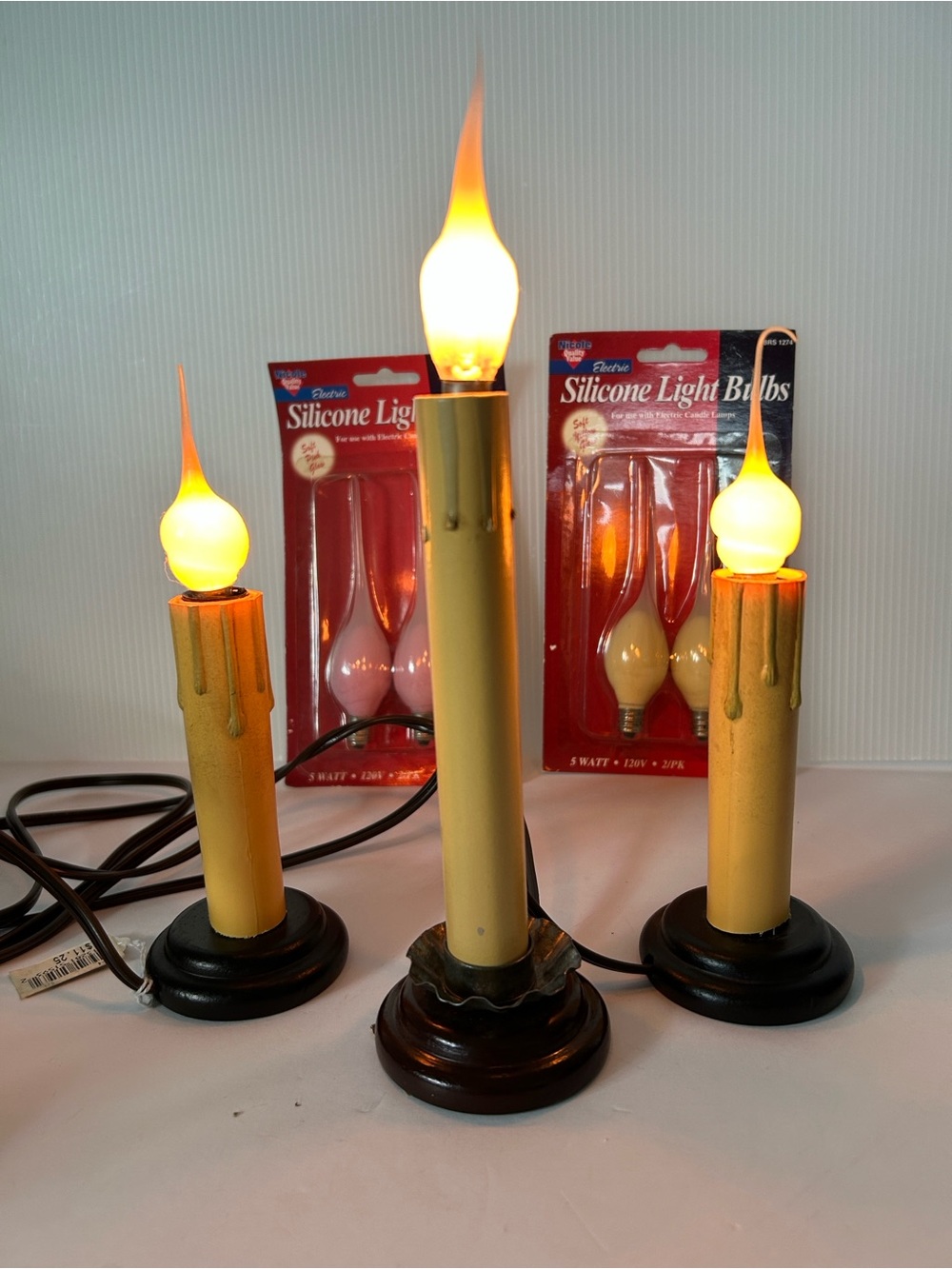 Memory Lane Vintage Set of 3 Electric Candlestick Lamps & 4 Bulb Replacements